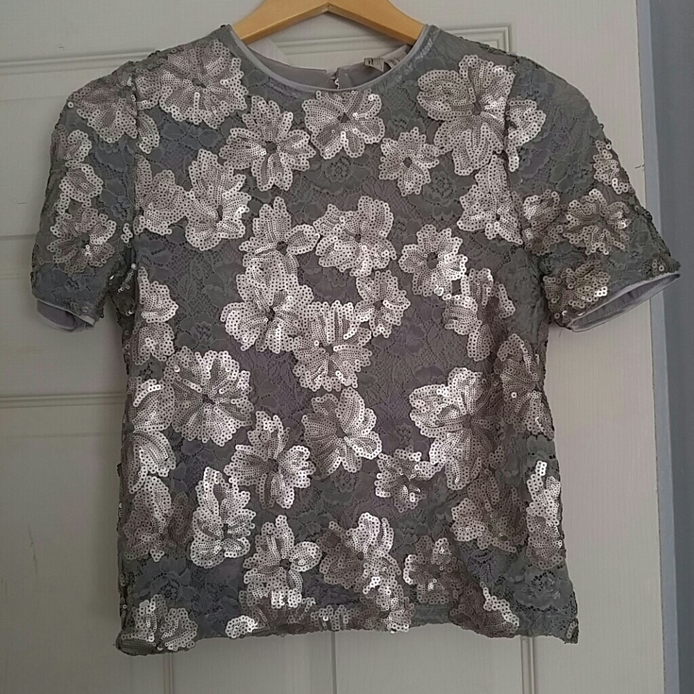 Flower sequin lace crop top